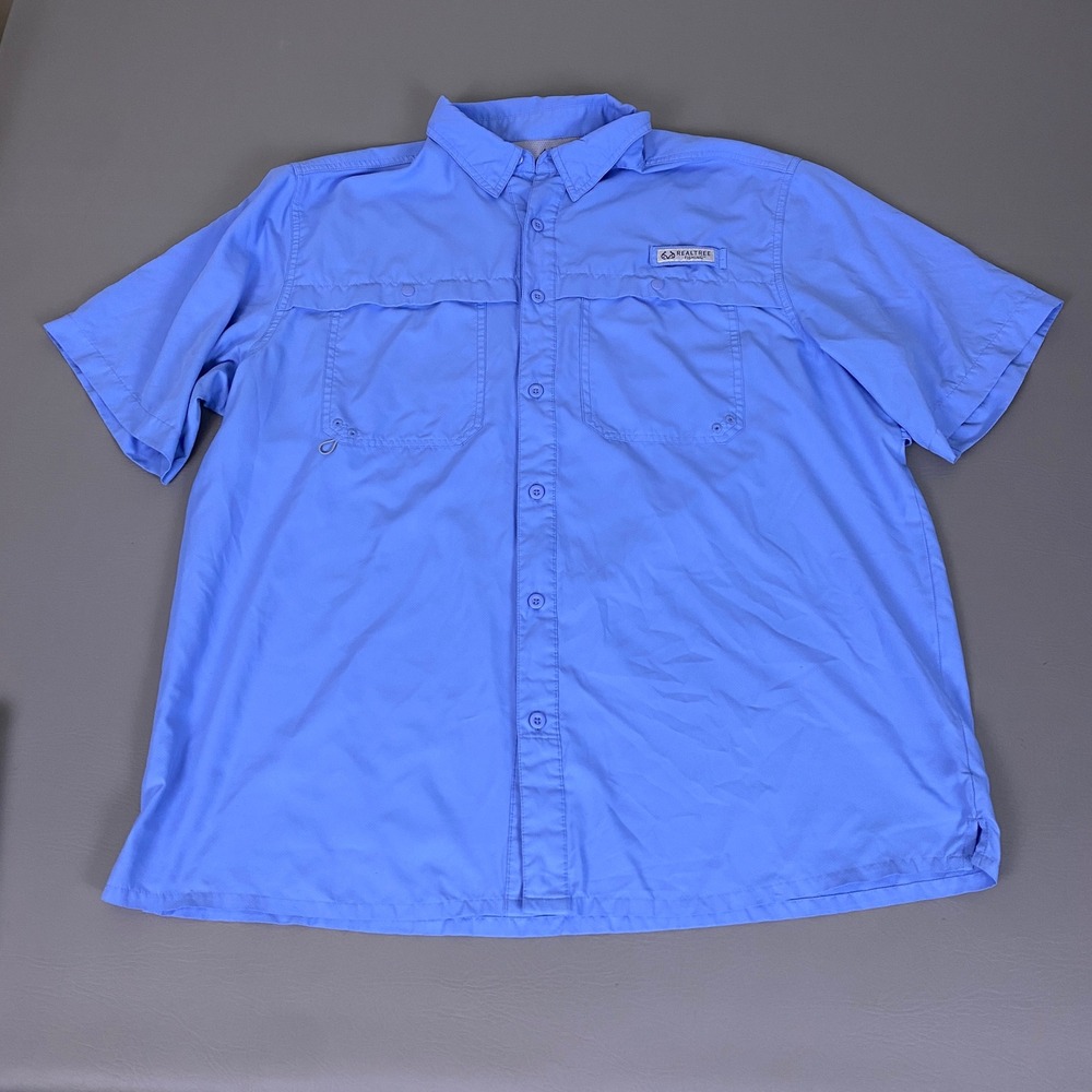Realtree Fishing Men's XL Blue Short Sleeve Button Up Performance Shirt *Spot*
